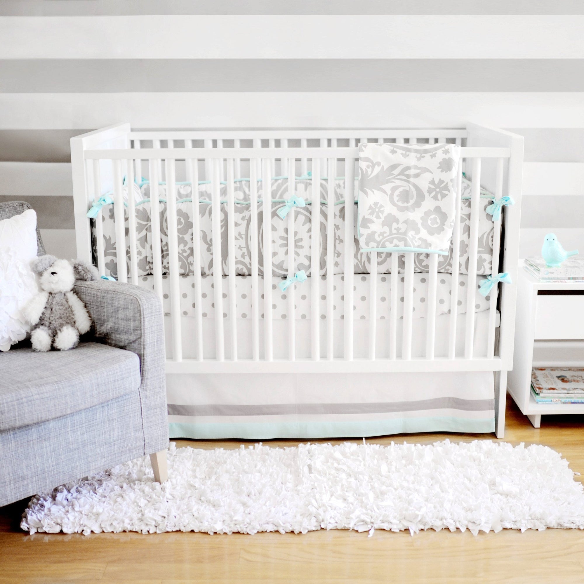 Aqua Gray Wink Baby Bedding Set Jack And Jill Boutique