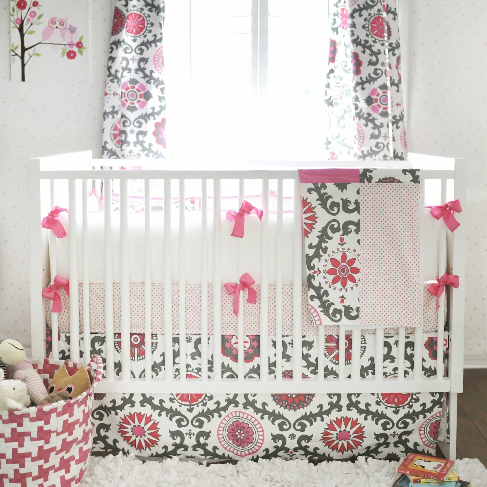 Bumper Ragamuffin In Pink Pink And Gray Crib Baby Bedding Set