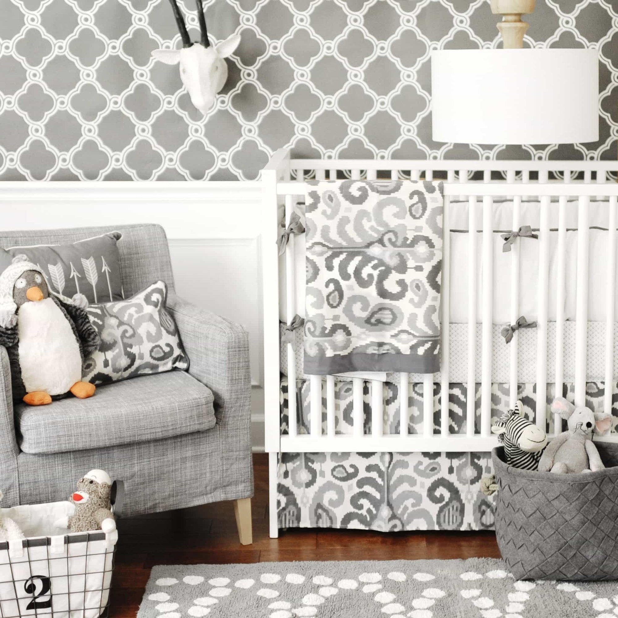 Bumper Urban Ikat In Gray Crib Baby Bedding Set Jack And Jill