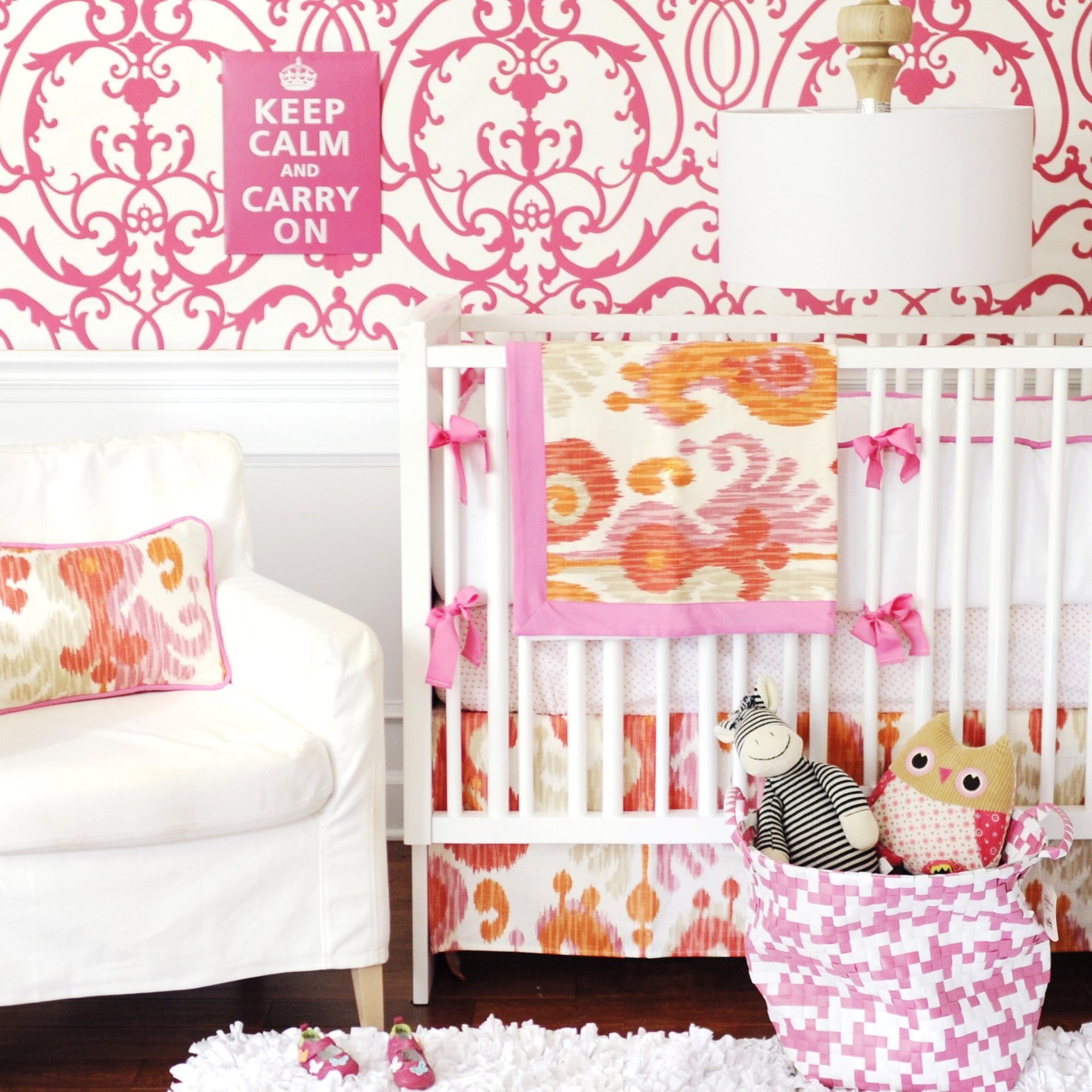 pink crib bumper set