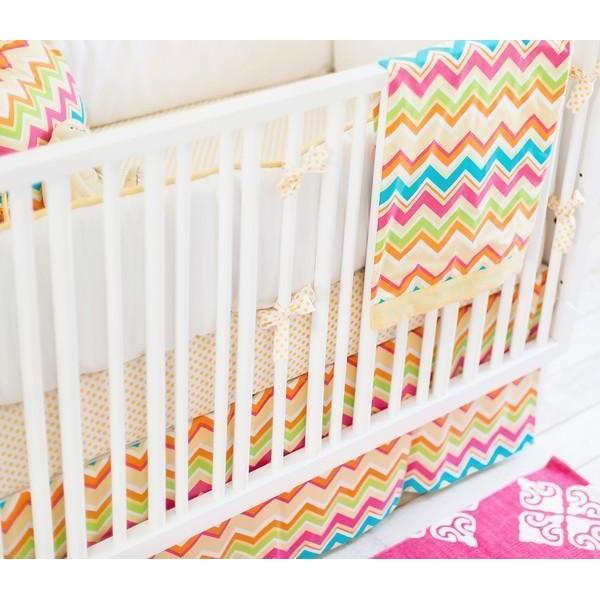 Bumper Yellow Pink Chevron Sunnyside Up Crib Baby Bedding Set