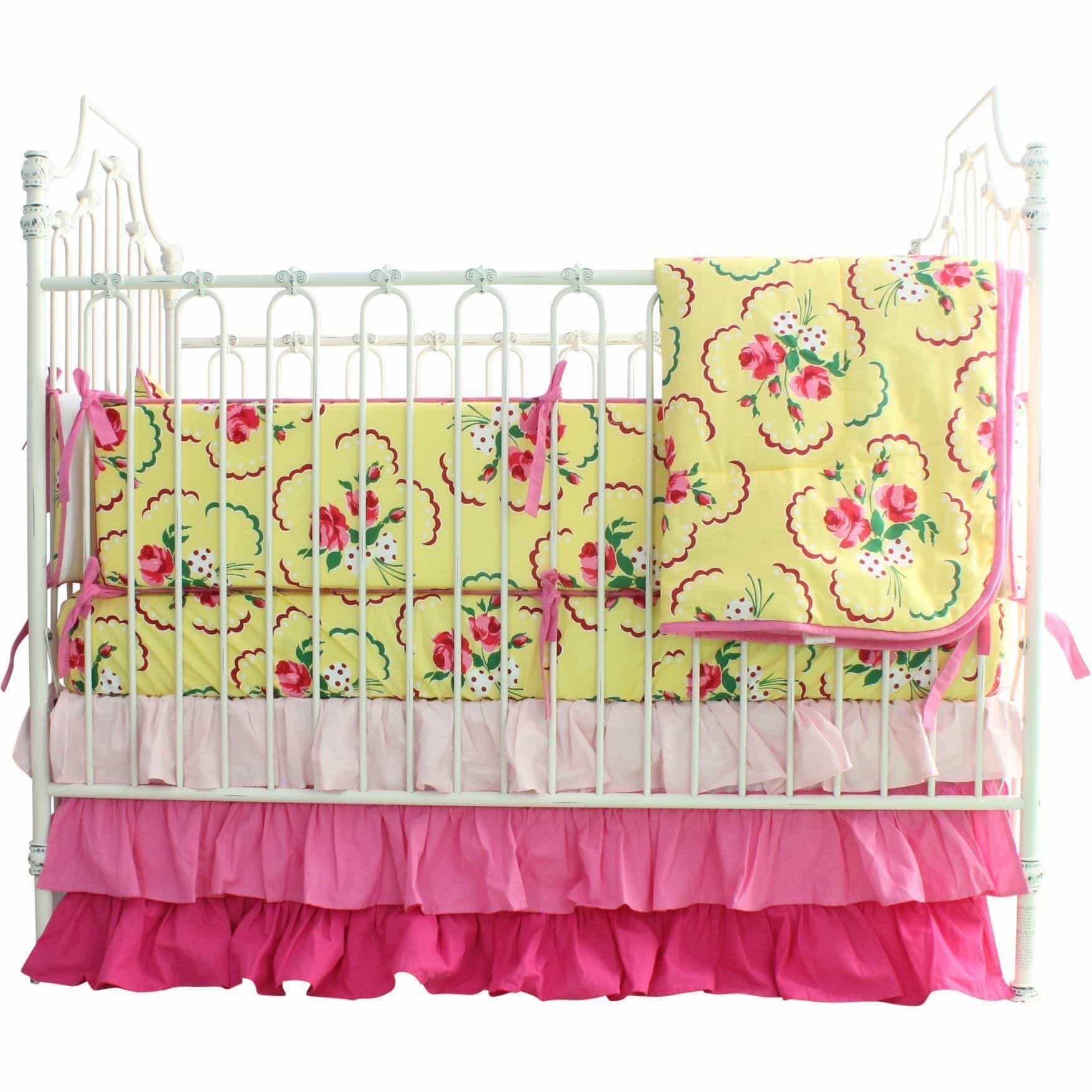 pink and yellow crib bedding