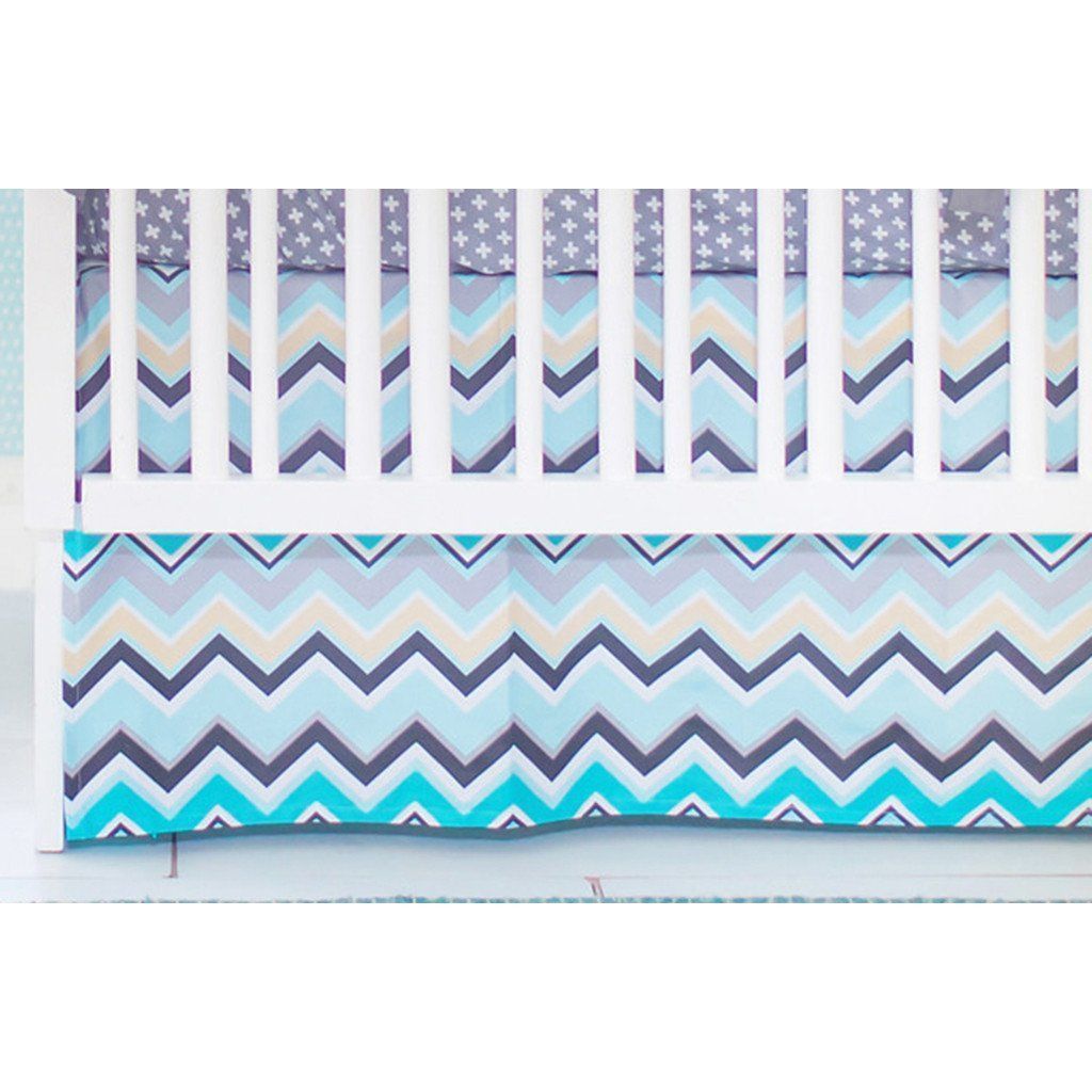 Crib Skirt Aqua Gray Chevron Piper In Gray Caden Lane Sale