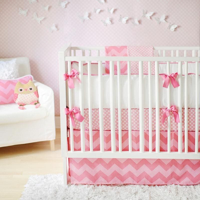 Crib Skirt Pink Chevron Zig Zag Baby In Pink Sugar Caden Lane