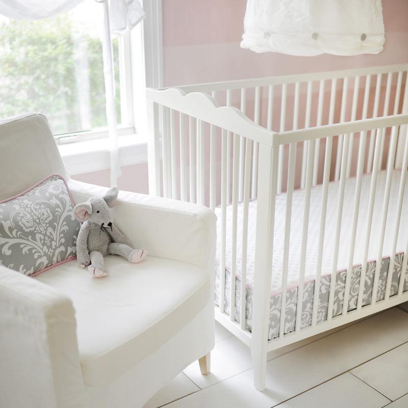 Fitted Crib Sheet With Piping Stella Gray Damask Jack And Jill