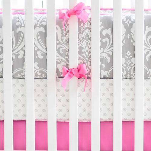 Gray Hot Pink Damask Wisteria Baby Bedding Set Jack And Jill