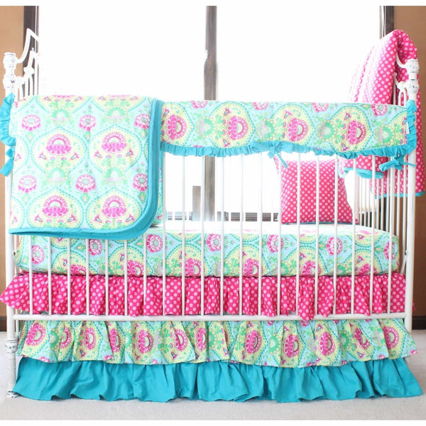 Lavinia Aqua Lily Pad Ruffled Crib Baby Bedding Set - Jack ...