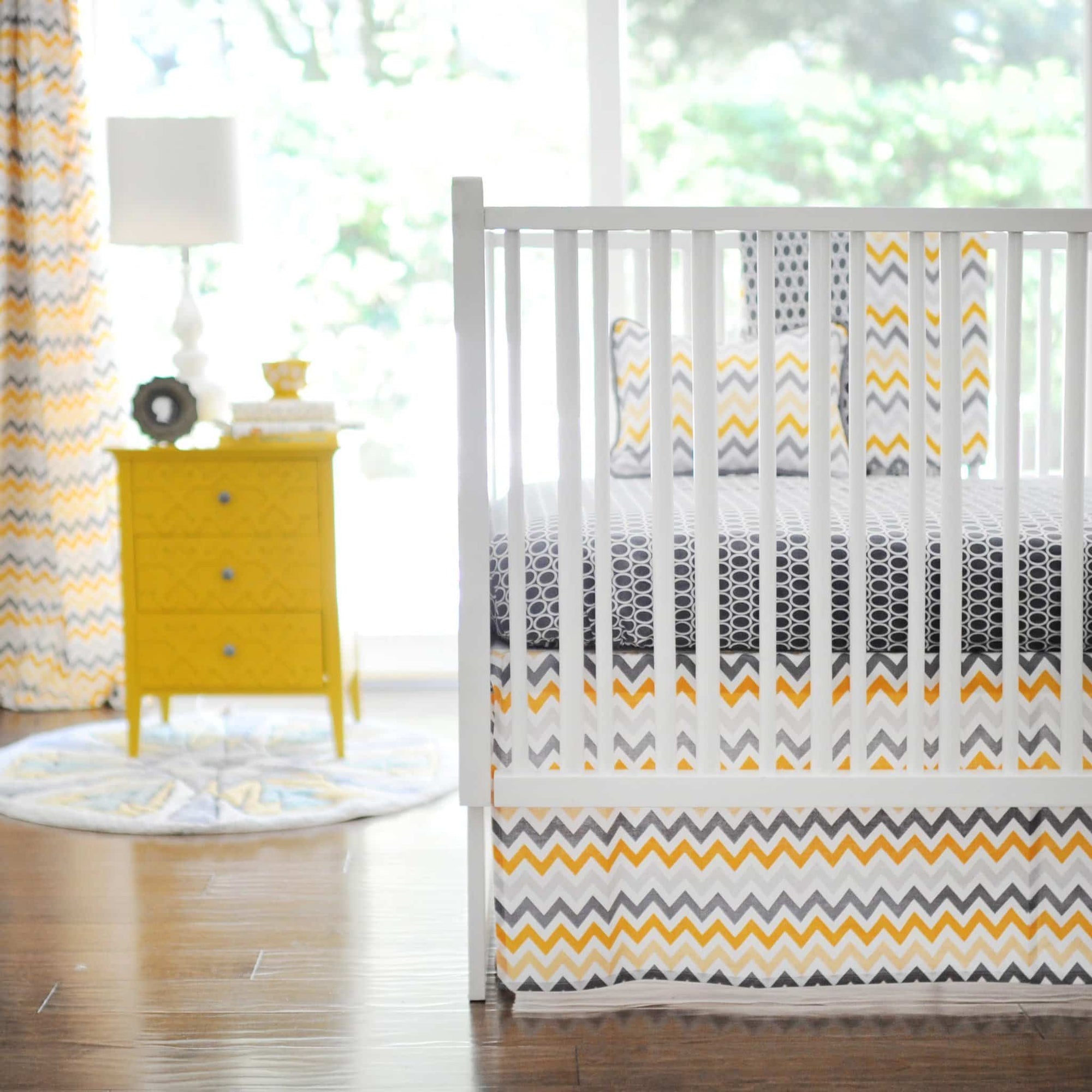 yellow and gray crib bedding