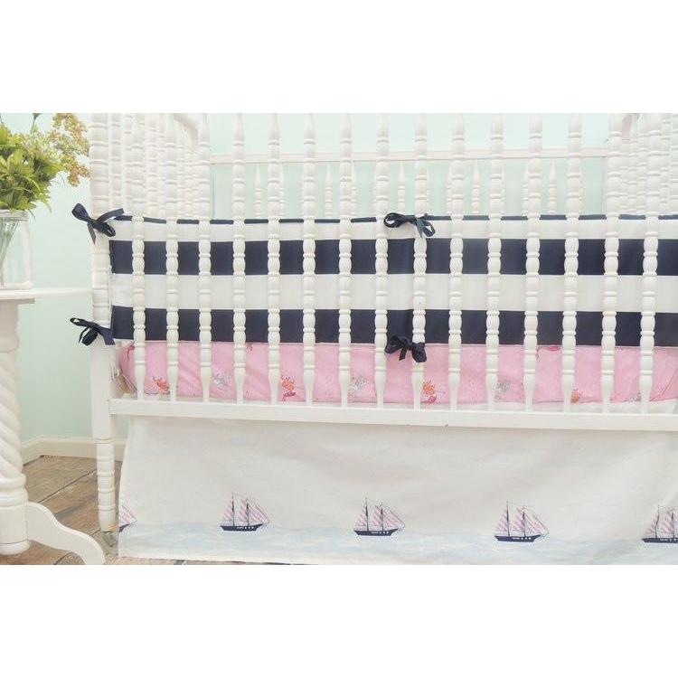 navy blue and pink crib bedding