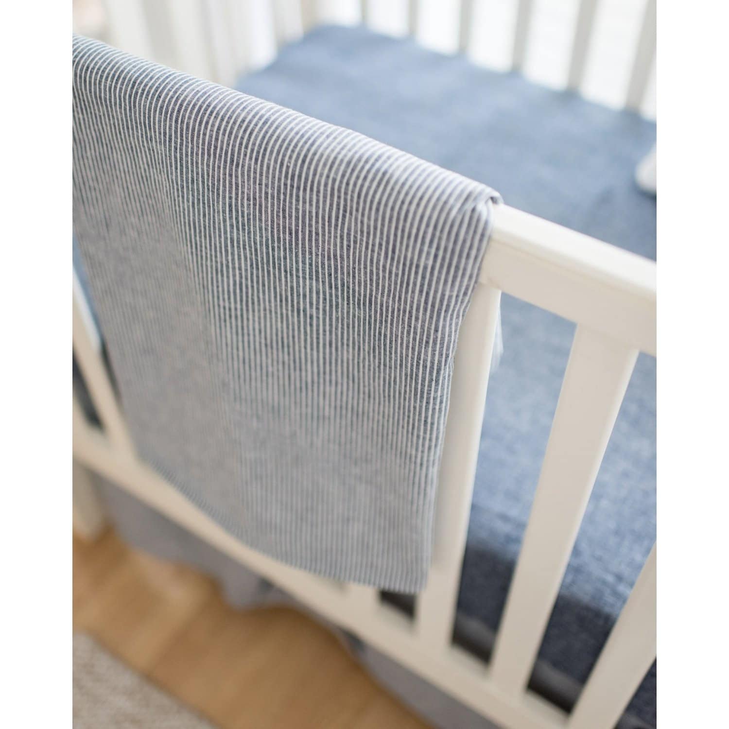 Navy Washed Linen Indigo Stripe Baby Bedding Set Jack And Jill