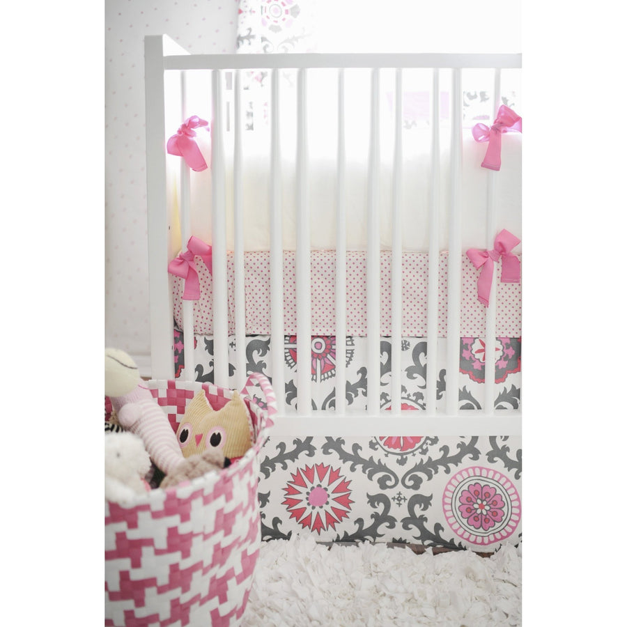 Bumper Ragamuffin In Pink Pink And Gray Crib Baby Bedding Set