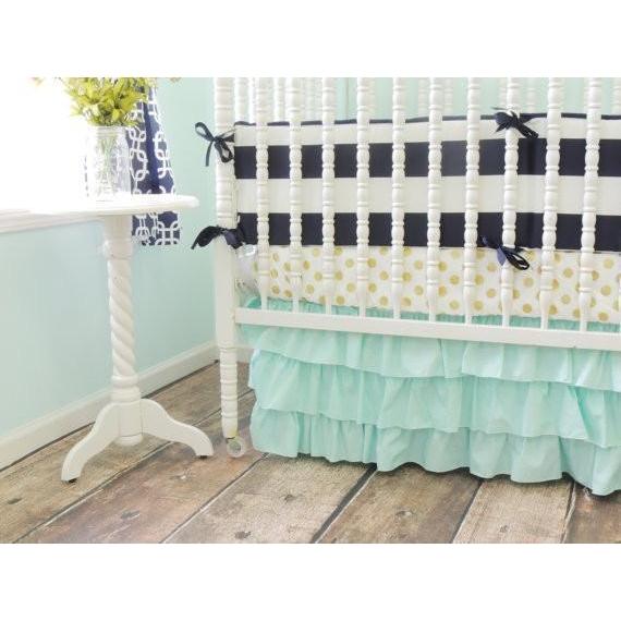 Ruffled Skirt Baby Bedding Navy Blue Aqua Crib Bedding Jack