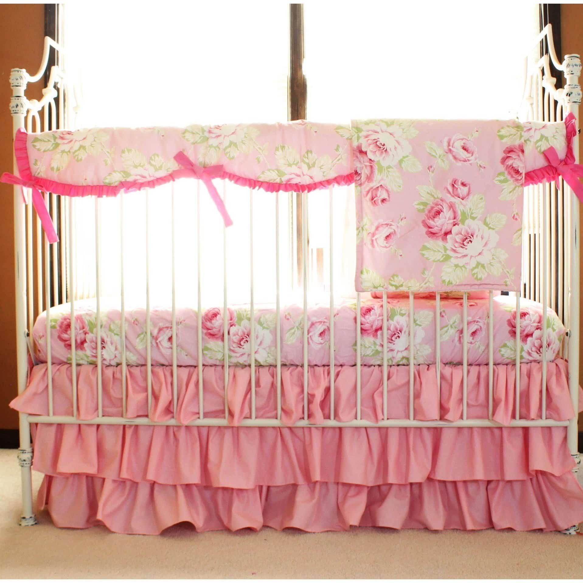 Vintage Shabby Chic Roses Floral Pink Baby Bedding Set Jack