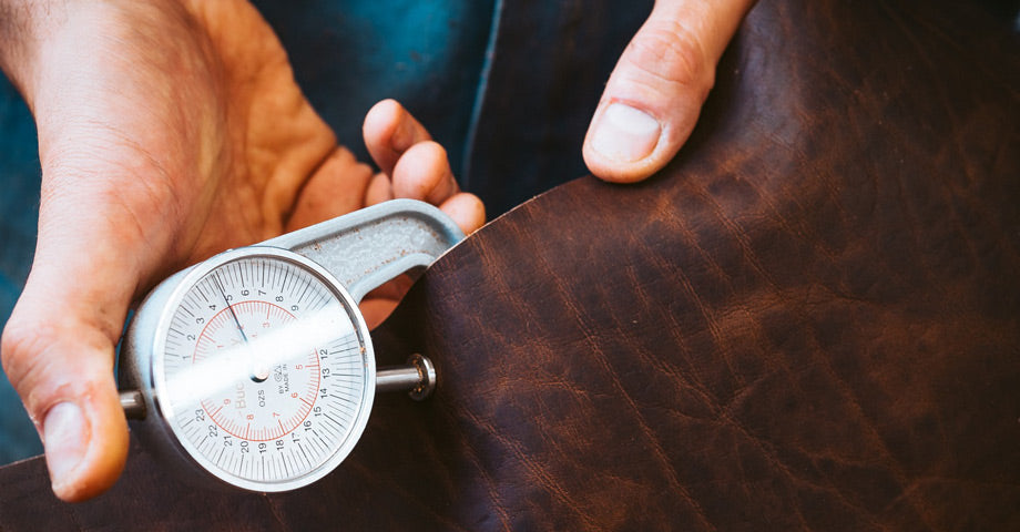 measuring leather thickness using leather thickness gauge
