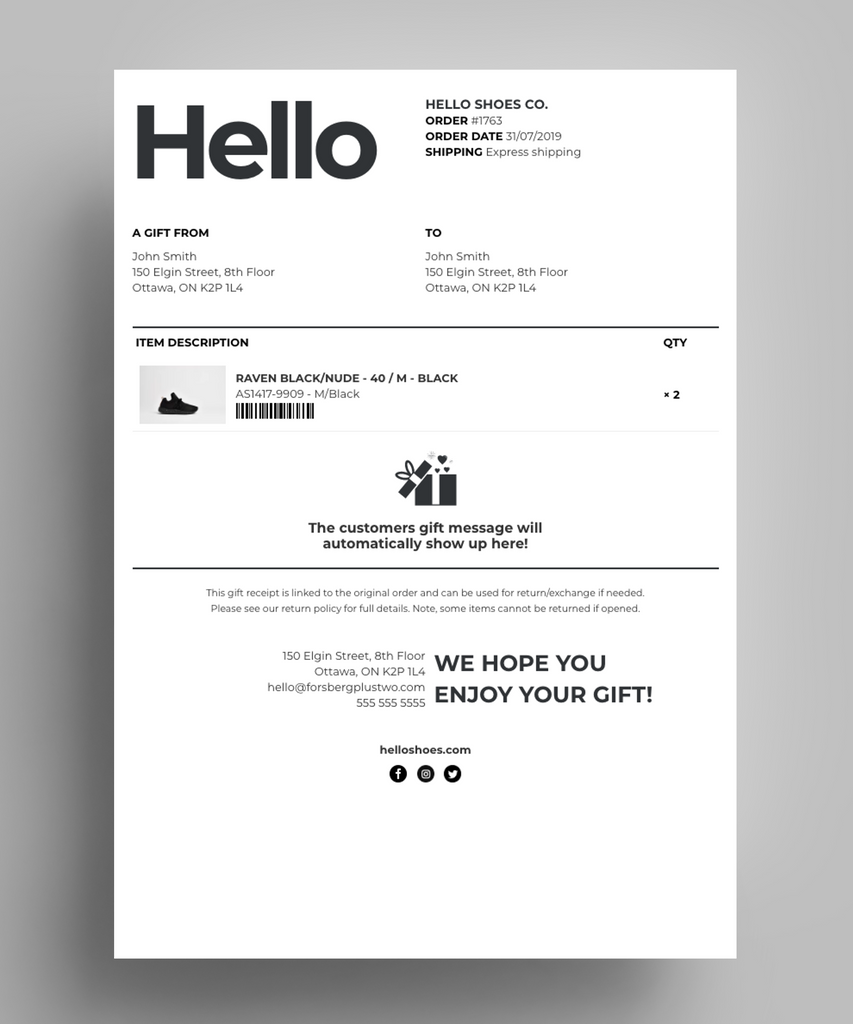 Hello Gift Receipt template for Shopify #39 s Order Printer app Order