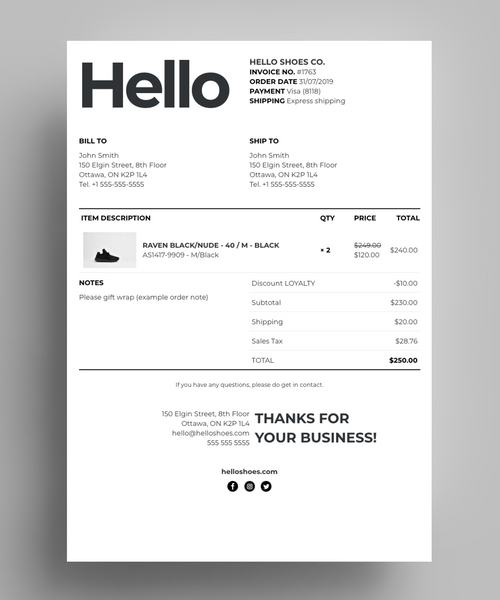 Hello Invoice - Invoice template for Shopify's Order Printer app ...