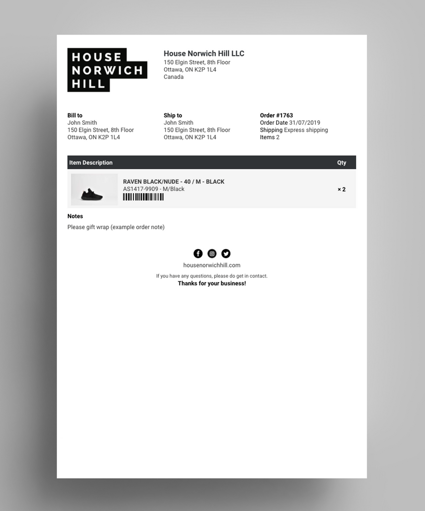 Paris Packing Slip template for Shopify Order Printer Templates