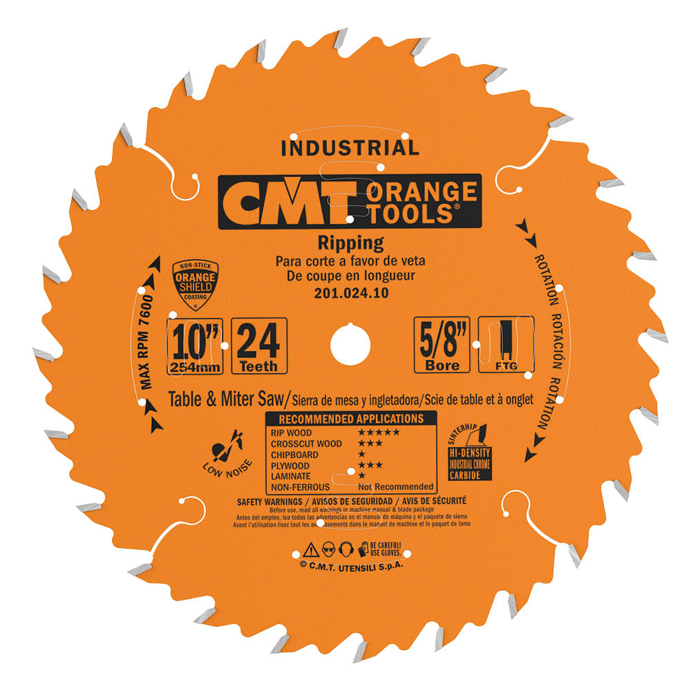 CMT 201.024.10 Industrial Ripping Saw Blade 10-Inch x 24 Teeth FTG Grind with 5/8-Inch Bore PTFE Coating