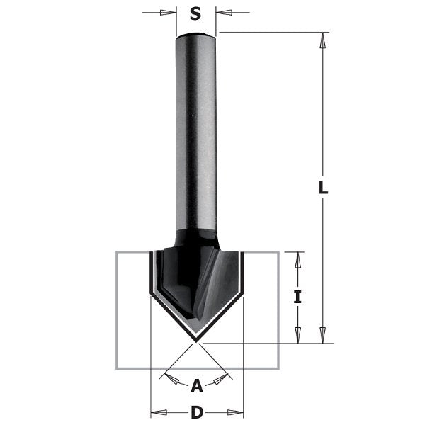 CMT 81503 Contractor V-Grooving Bit, 1/2-inch Diameter, 90° Cutting Angle, 1/4-inch shank