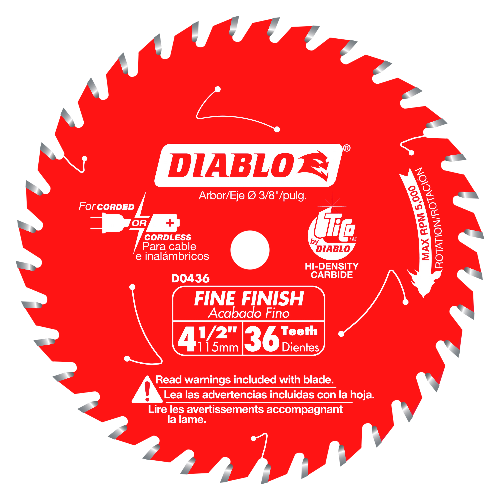 Diablo D0436X 4-1/2 in. 36 Tooth Fine Finish, TiCo Hi-Density Carbide teeth Saw Blade