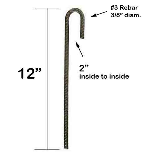 Steel Rebar Ground Stake J Hook Heavy Duty #3 Hard Firm Soil Set - Len