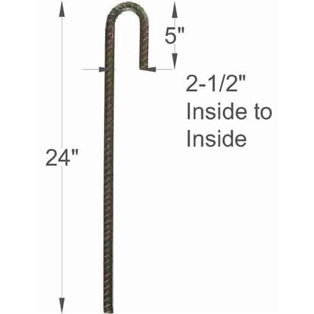 Heavy Duty J Hook Steel Rebar Ground Stake 18in Length 3/8 Diameter