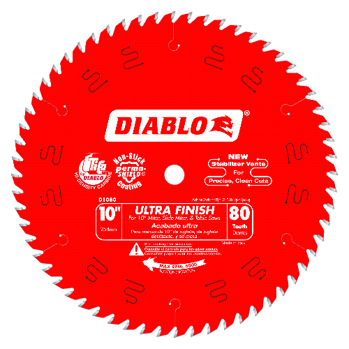 Diablo D1080X 10" 80 TPI Ultra Finish Chop/Slide Miter and Table Saw Blade