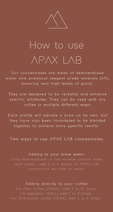 Apax Lab Wassermineralien – Anwendung – Basic Barista Coffee Brewing Wassermineralien für Kaffee