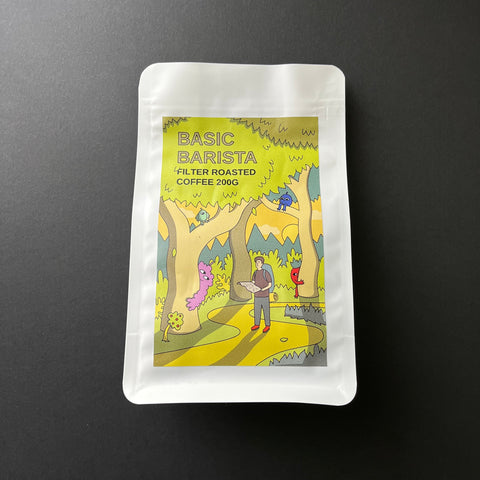 Basic Barista Coffee Beans Bag Coffee Bag Label Design Yellow Bag Filter Roasted freshly ground specialty coffee beans Barista Basics