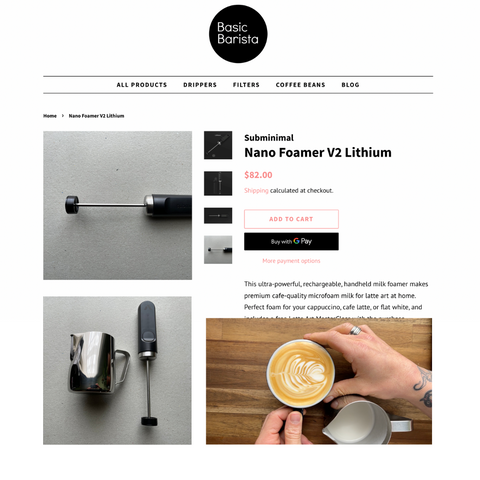 Subminimal Nano Foamer V2 Lithium Rechargeable Basic Barista Australia Melbourne Coffee retailer How to pour great latte art at home 