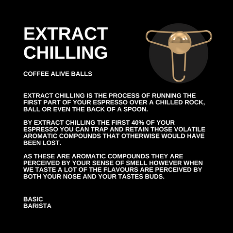 What is Extract Chilling? How to Extract Chill Espresso? Coffee Alive Extract Chilling Balls Basic Barista Australia Barista Basics Coffee Brewing Equipment Cold Chill Aromatic Compounds