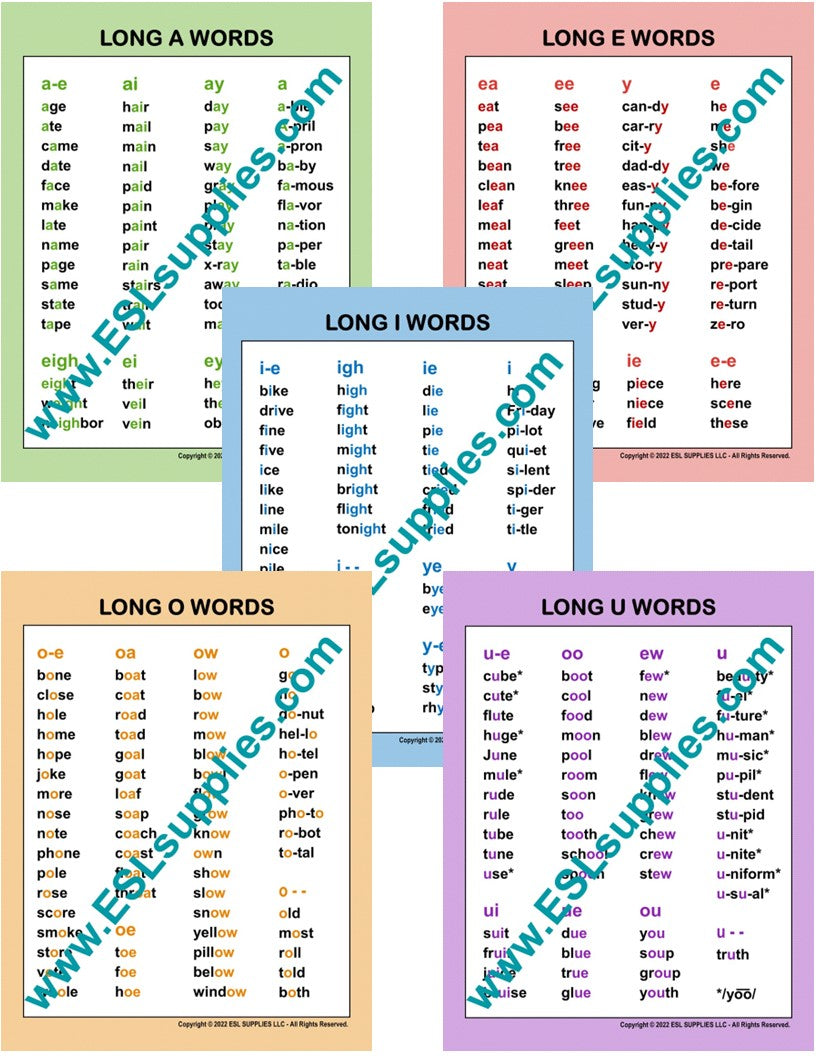 long vowel word list chart