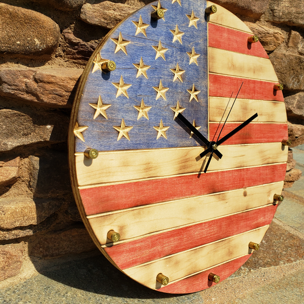 American Flag Clock with Bullet Hour Markers – His N Hers Handcrafted