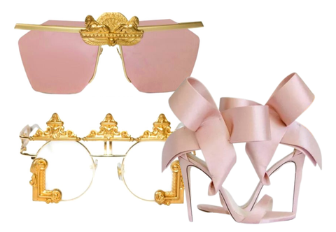 Valentine's Day Accessories. Blush Pink Heels, Gold and Blush Pink Sunglasses