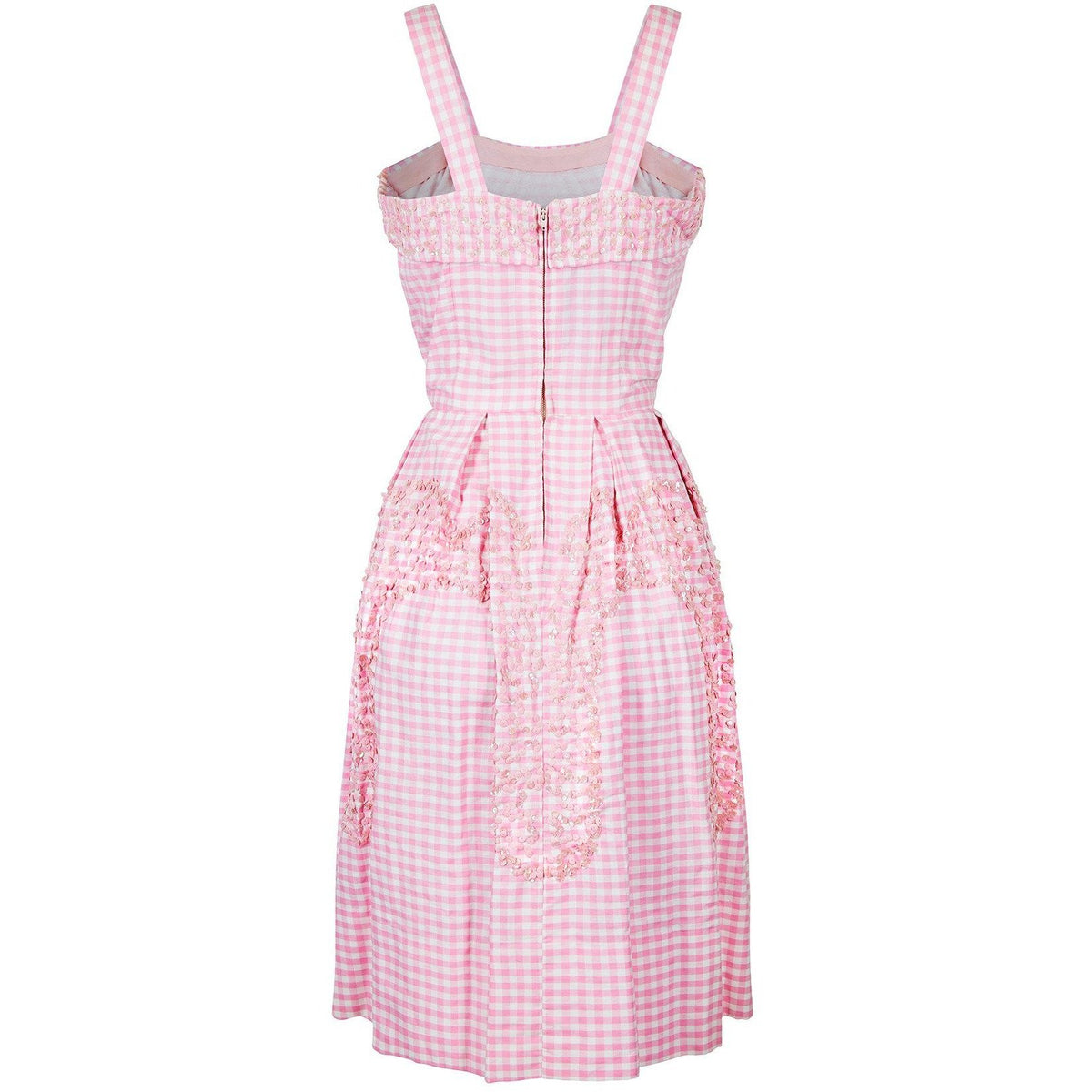 1950s Pink and White Gingham Check Sequinned Dress