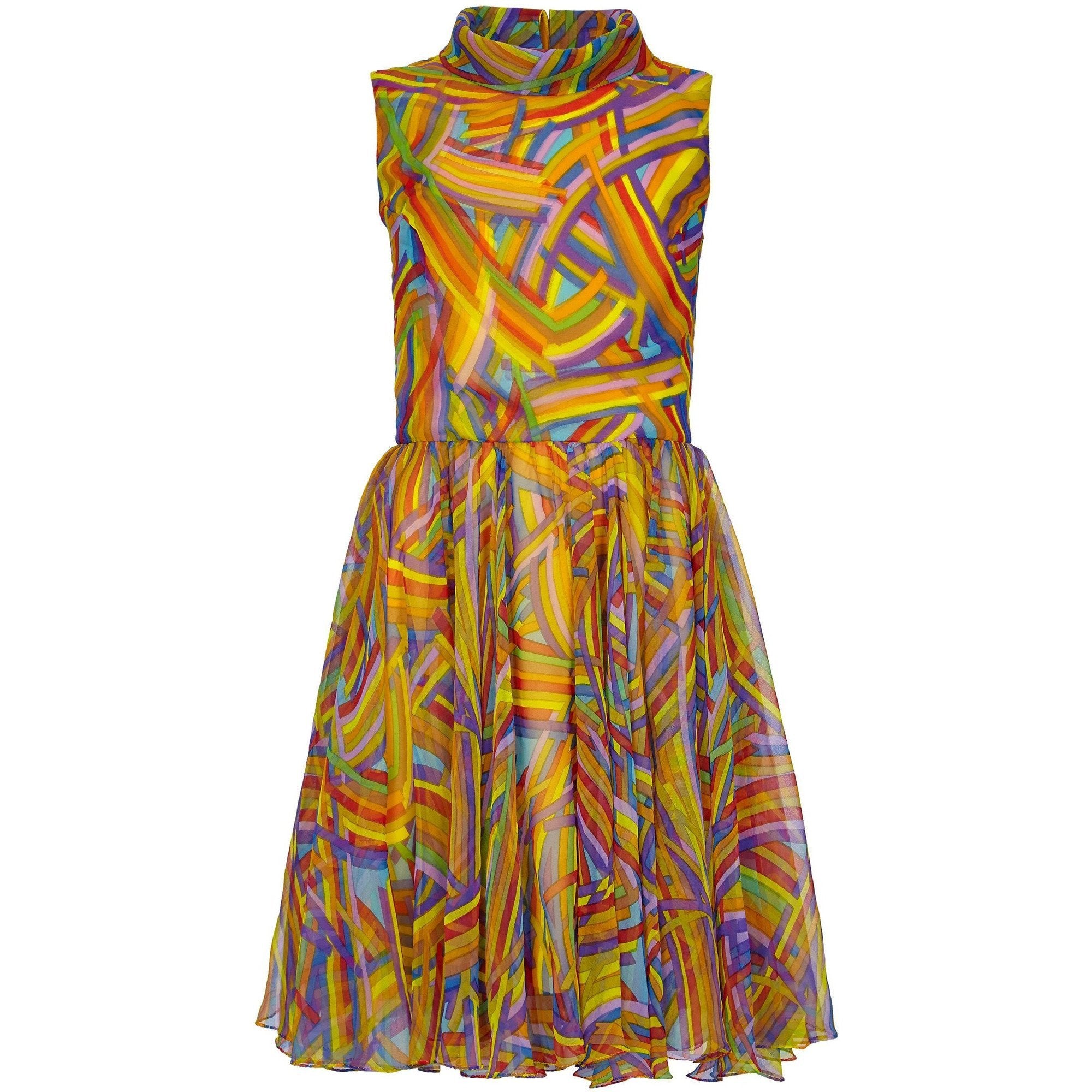 1960s Jack Bryan Multi-coloured Chiffon Dress With Roll Neck Detail ...