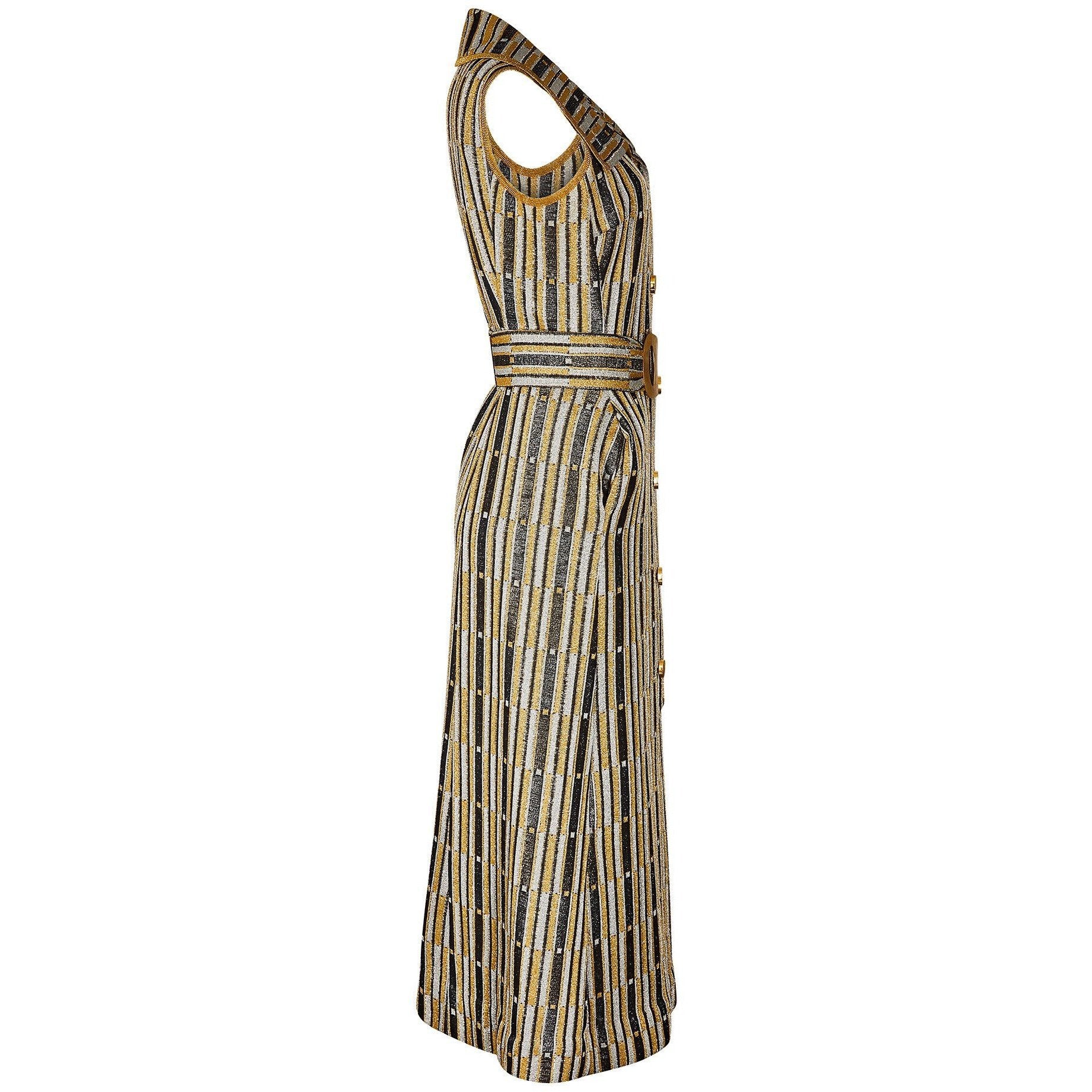 ARCHIVE - 1970s Aled Couture Gold Black and Silver Lame Dress with Ove ...