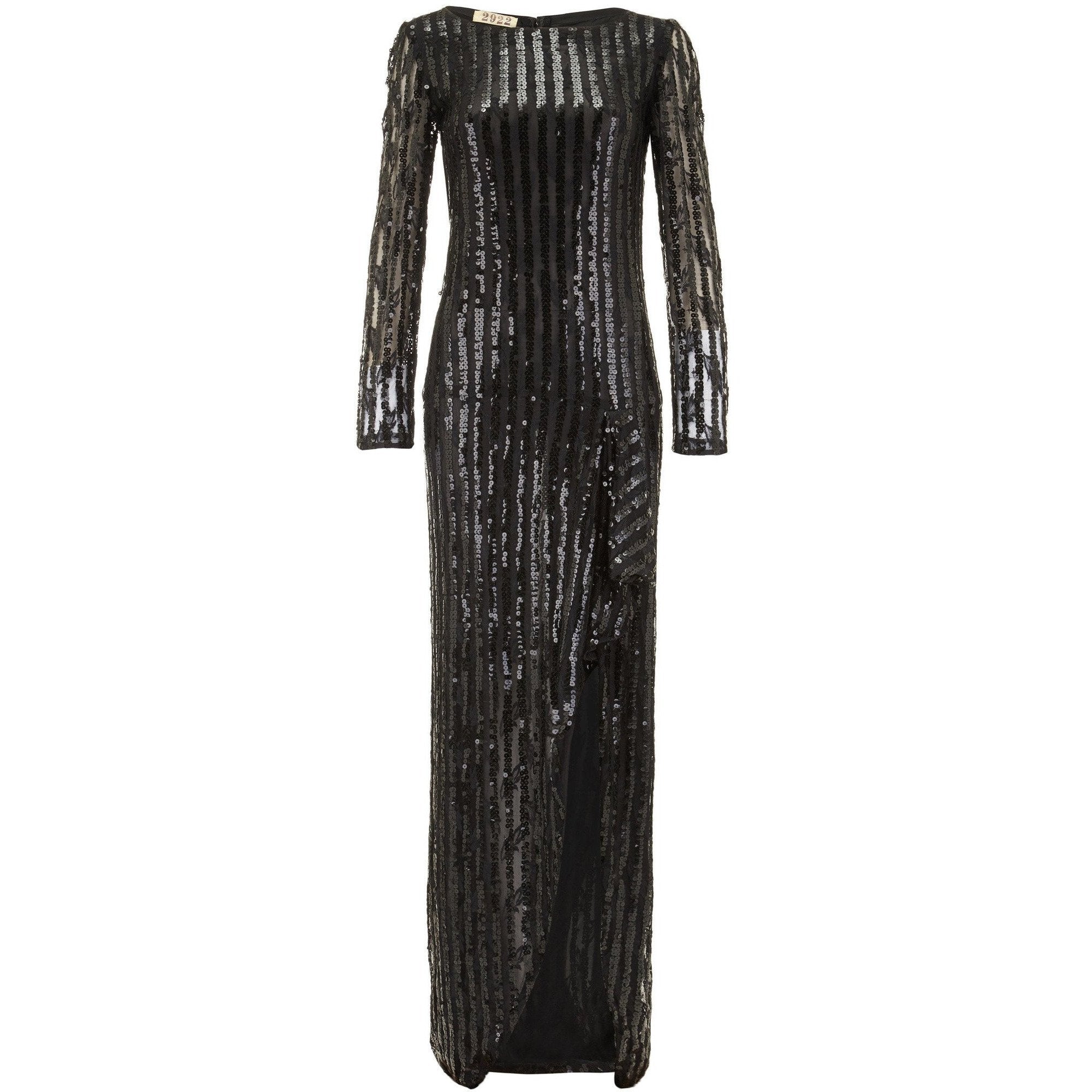 1970s Andre Laug Demi Couture Black Sequin Vintage Dress