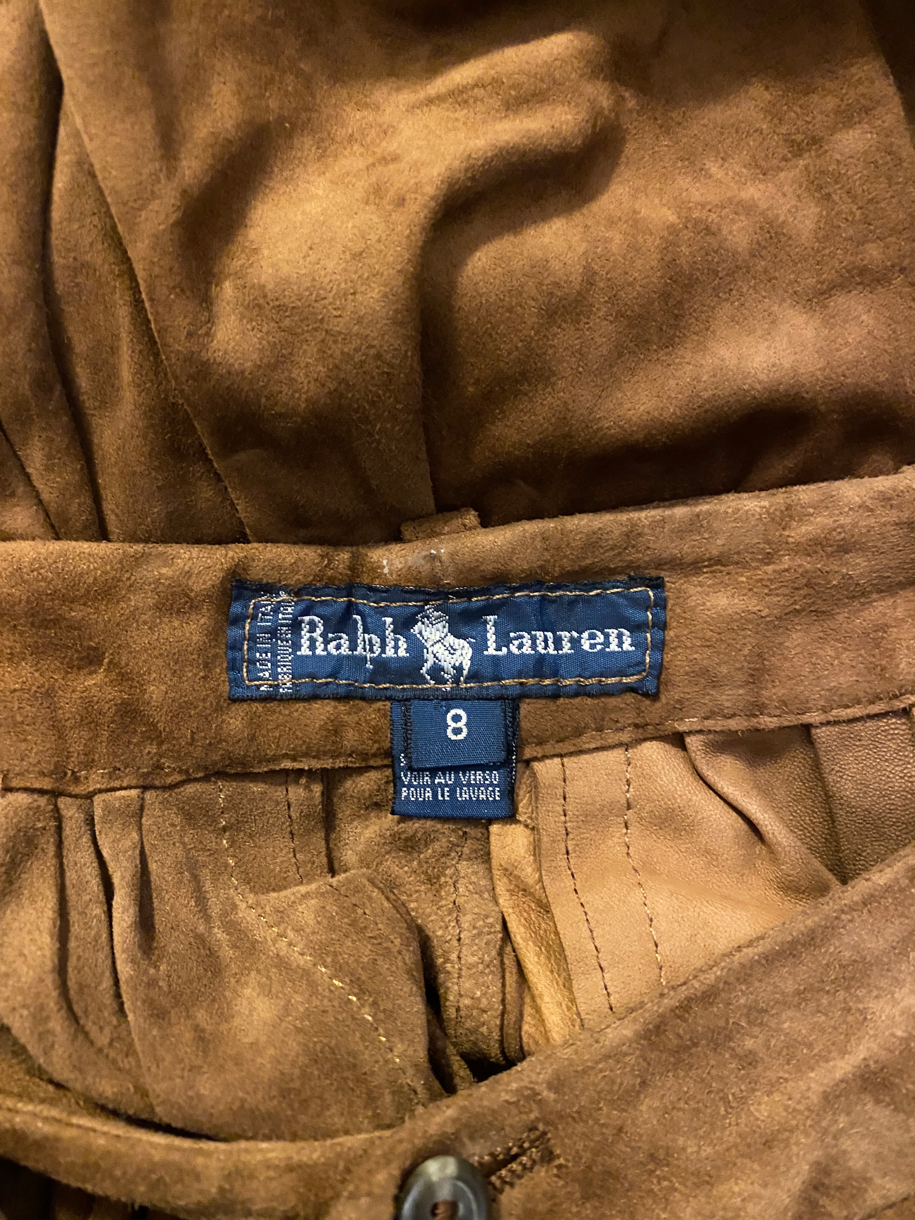 1980s Ralph Lauren Mainline Brown Suede Leather Skirt