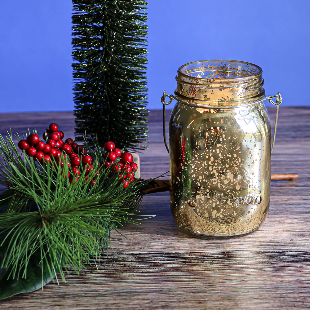 Richland Small Mercury Hanging Mason Jar with Handle - Metallic Gold Set of 6 by Quick Candles