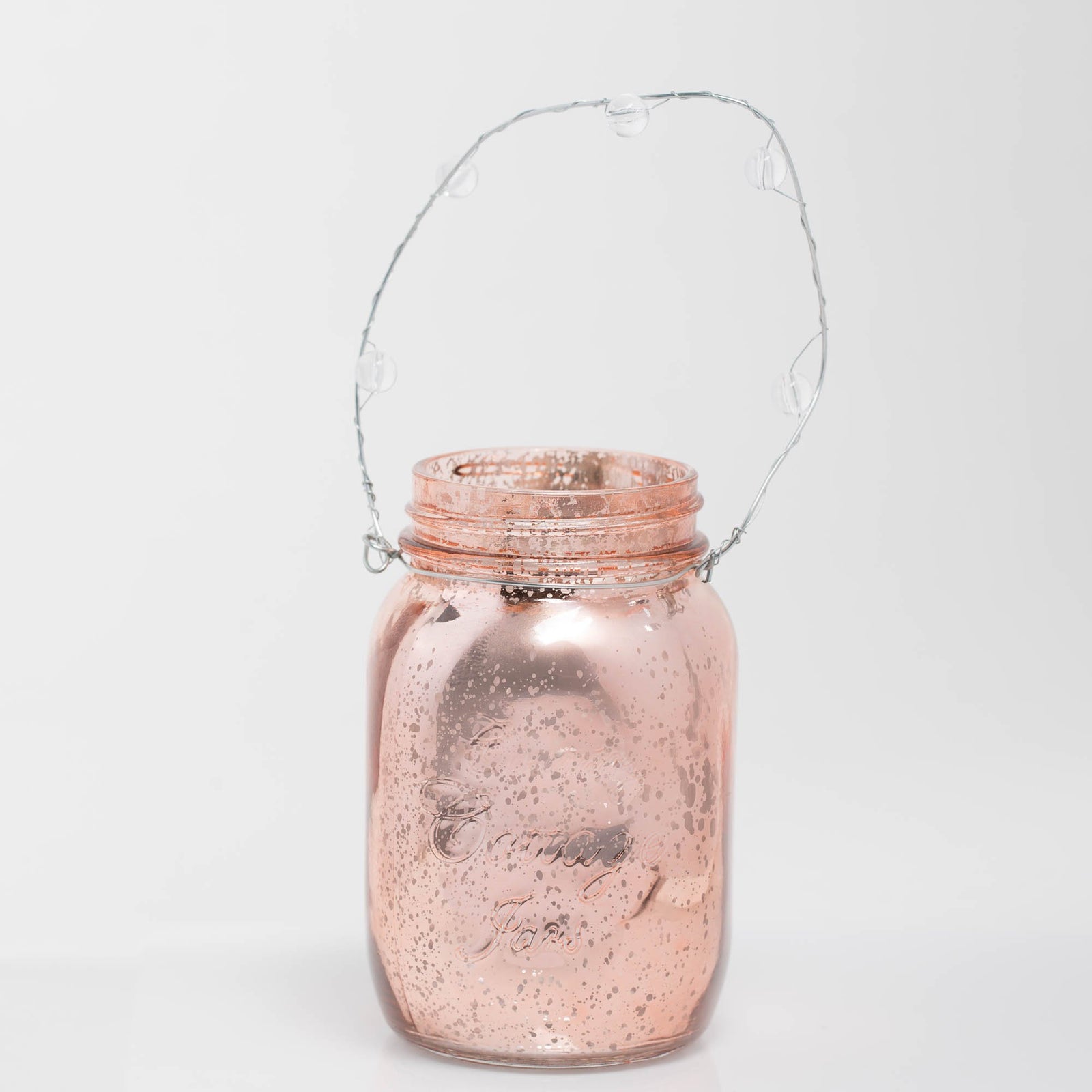 Richland Small Mercury Hanging Mason Jar with Clear Bead Handle - Rose Gold Set of 12 by Quick Candles