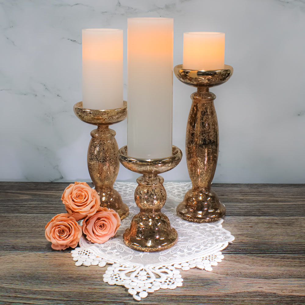 Richland 8.5 Ribbed Unique Mercury Glass Pillar Candle Holder - Quick  Candles