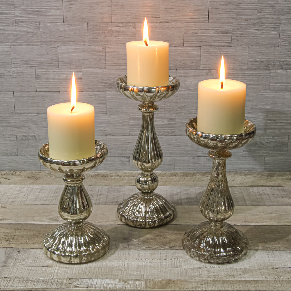 Richland 8.5 Ribbed Unique Mercury Glass Pillar Candle Holder - Quick  Candles