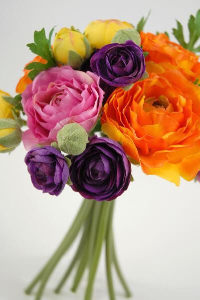 Ranunculus Flower Bouquet 9 Orange Purple Yellow Quick Candles