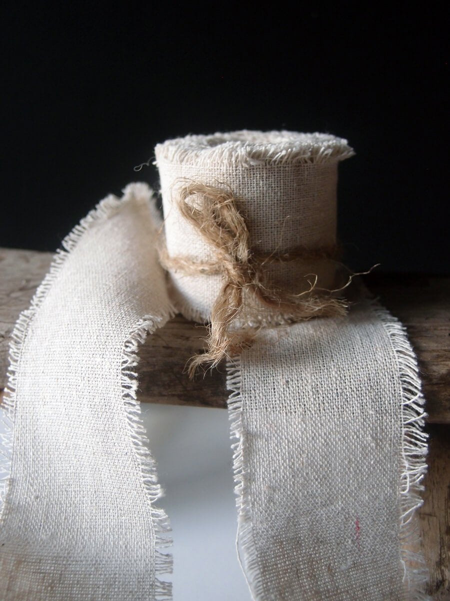 Linen Ribbon with White Edge 1 x 22yds - Quick Candles