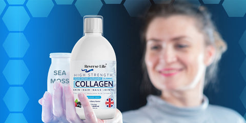 Image of Woman Holding Bottle of Collagen and Sea Moss