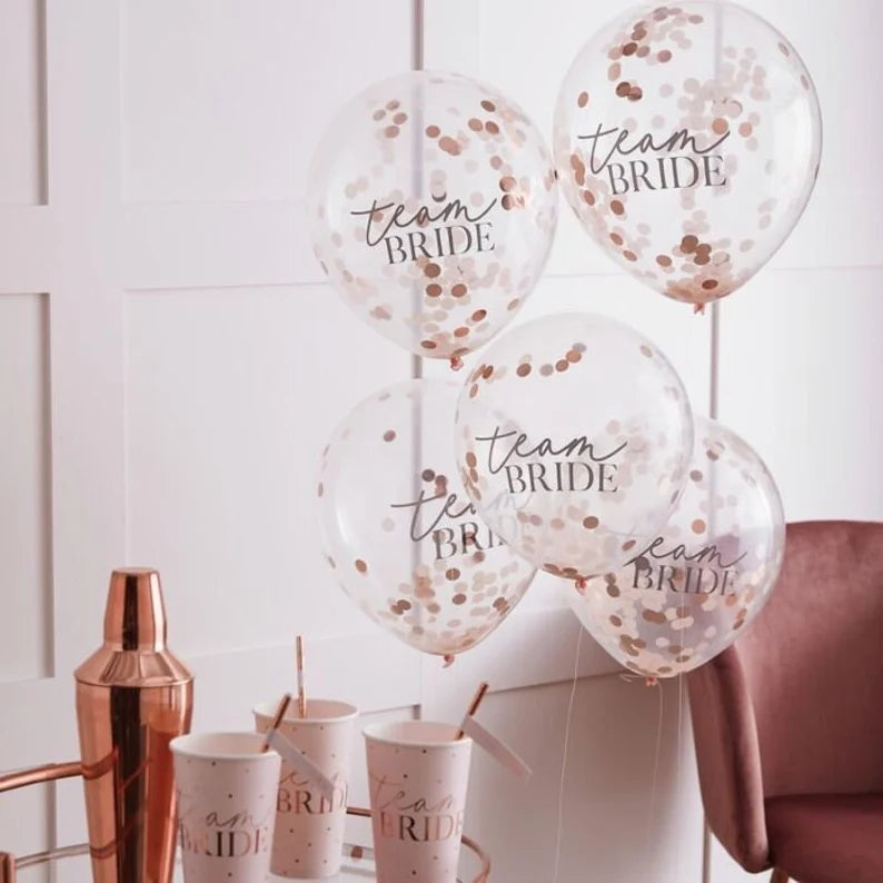 Hen Party Team Bride Rose Gold Confetti Balloons | Pack of 5