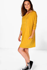 Autumn colours knitted dress in mustard