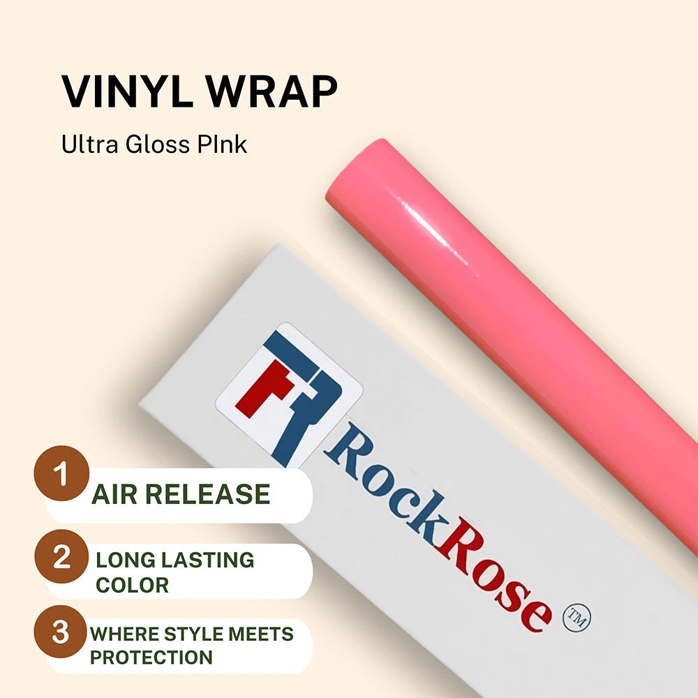 RockRose Ultra-Gloss Pink Vinyl Wrap – Bubble-Free, Hot Pink Glossy Film