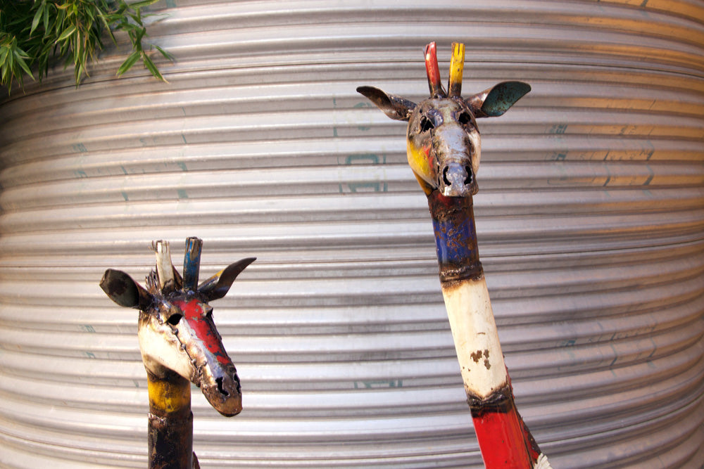 Swahili African Modern Large Colorful Recycled Oil Drum Giraffe Sculpt ...